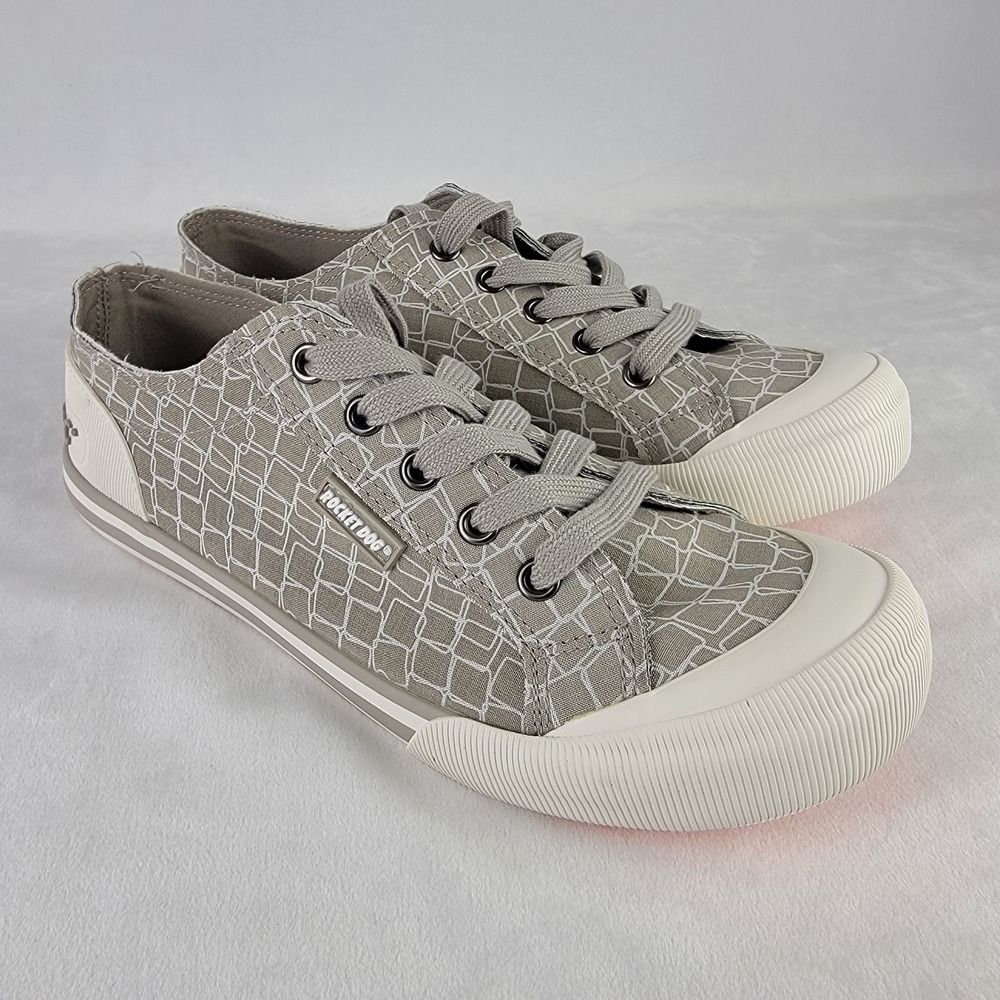 Rocket Dog Jazzin Taupe Geometric Canvas Low Top Sneakers Women 8.5 JAZZINCLN